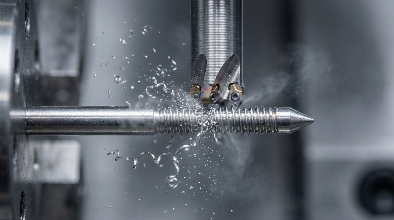 Orthodontic Micro-Implant Thread Whirling Process Schematic